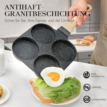 Granit-Antihaft Eierpfanne 4-Loch Omlettenpfanne Induktion Grau