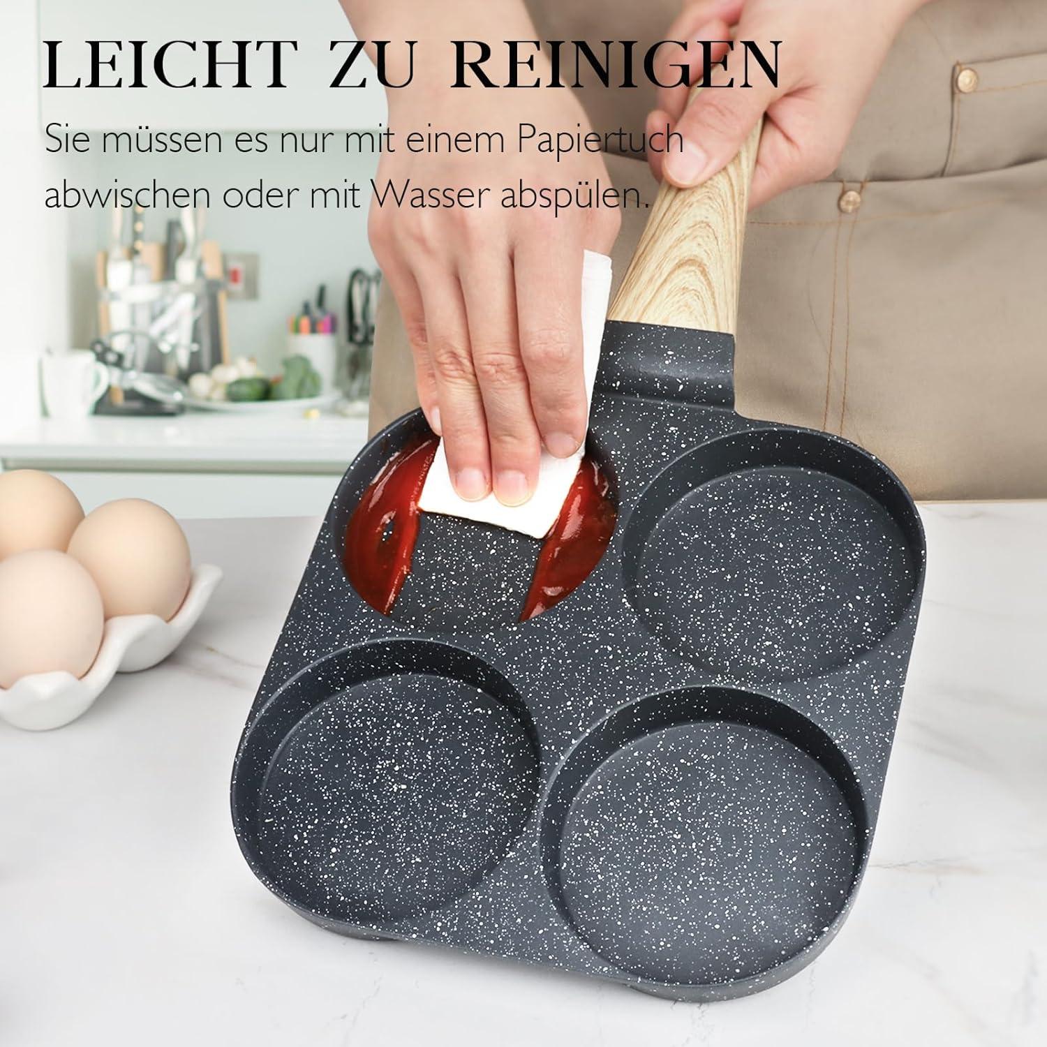 Spiegeleierpfanne 4-Loch Omlettenpfanne Granit-Antihaft Induktion Grau