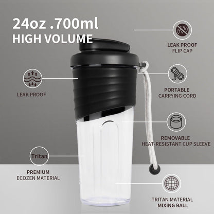Protein Shaker 700ml BPA-frei Silikongriff Fitness Flasche Black