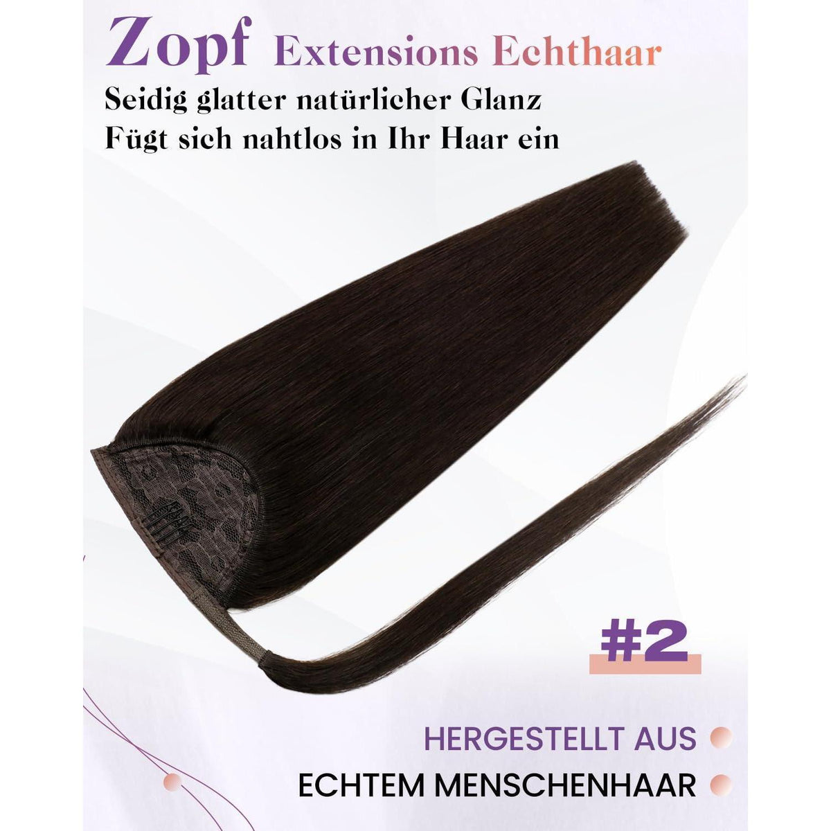 Echthaar Zopfverlängerung Braun 40cm - Pferdeschwanz