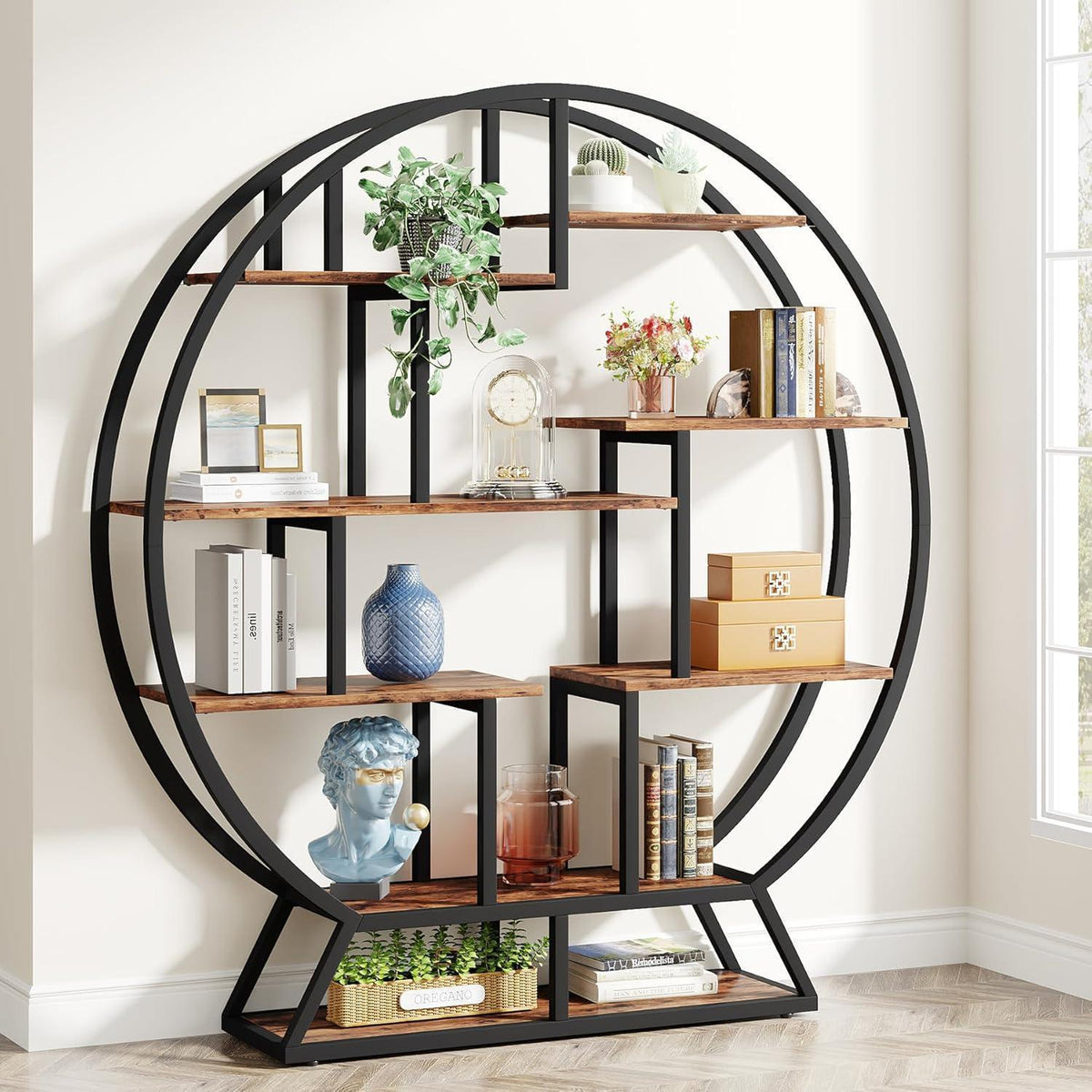 Rundes Bücherregal Industrie-Stil, 5 Etagere, 160cm hoch