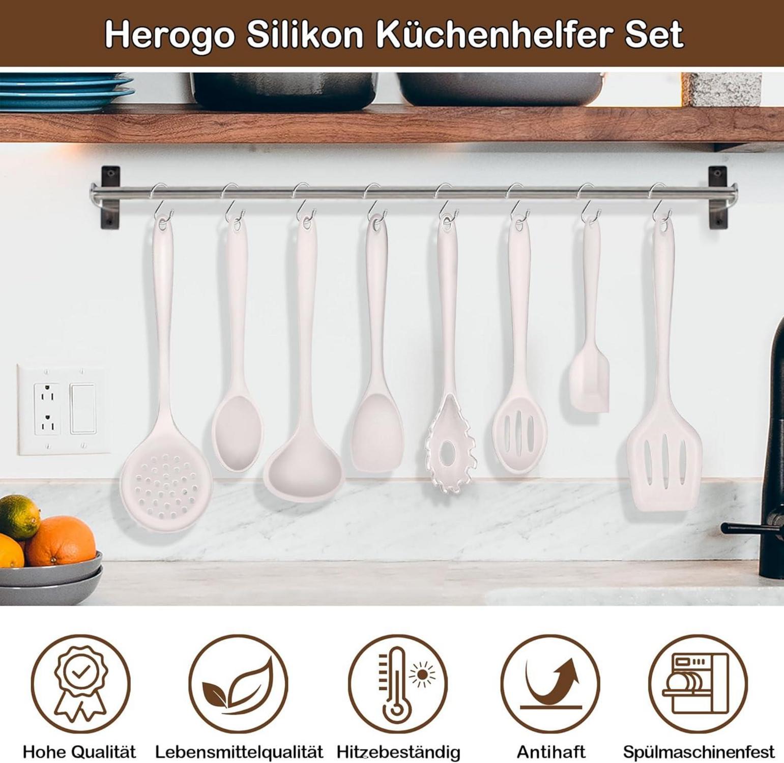 8-teiliges Silikon Küchenhelfer Set Hitzebeständig Spülmaschinenfest