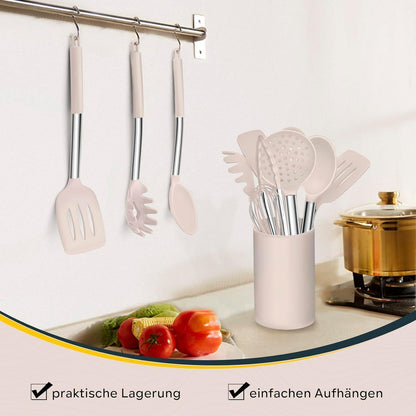 Küchenhelfer Set 10tlg. Silikon mit Edelstahlgriff Khaki