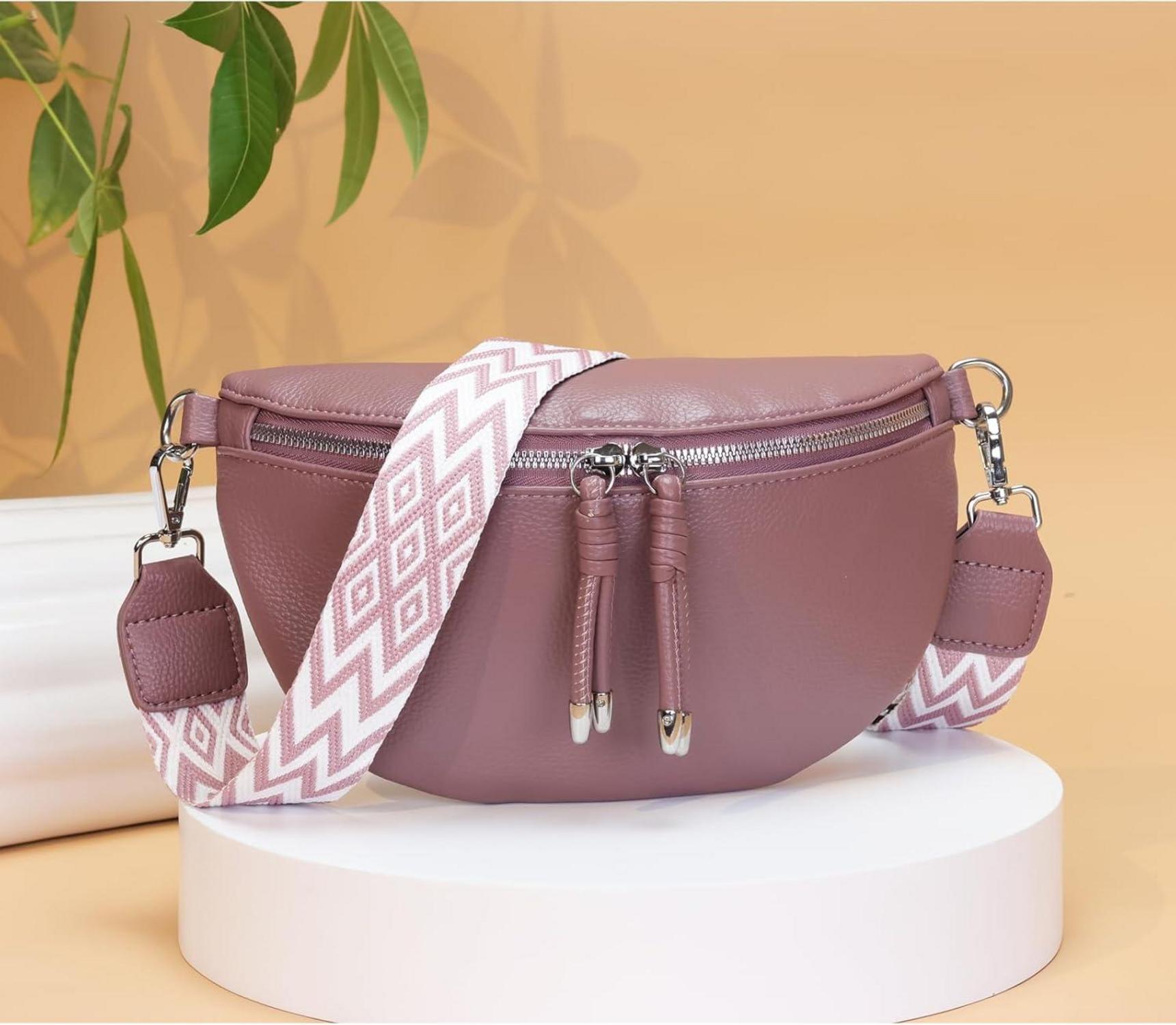 Damen Bauchtasche Veganes Leder Crossbody Umhängetasche Handytasche Lila