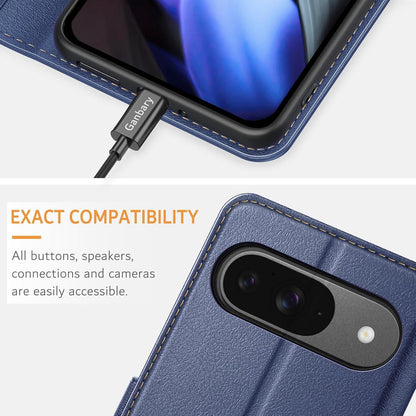 Handyhülle Google Pixel 9 Pro Leder Klapphülle Magnet Stand Blau