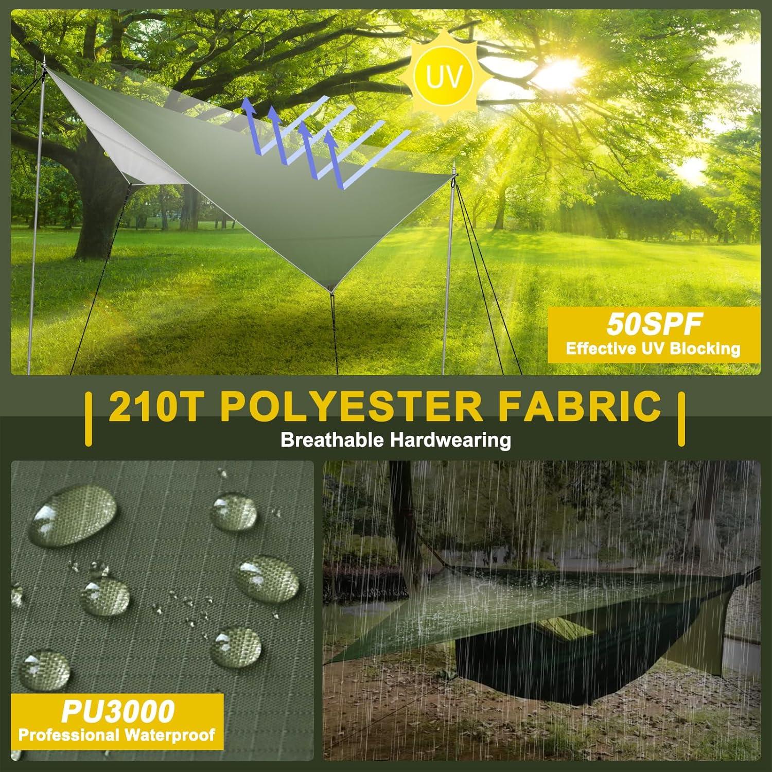 Hossom Tarp Wasserdicht 3,4x2,6M Camping Zeltplanen UV
