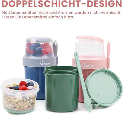 Bugucat Müslibecher to Go 2er Set 560ml+310ml Grün Rosa