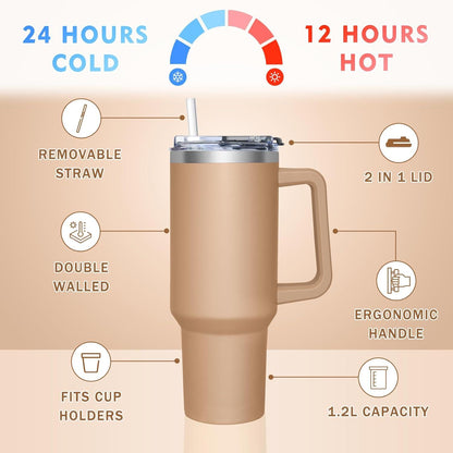 Thermobecher 1180ML mit 2-in-1-Deckel für Kaffee Tee Kaltgetränke