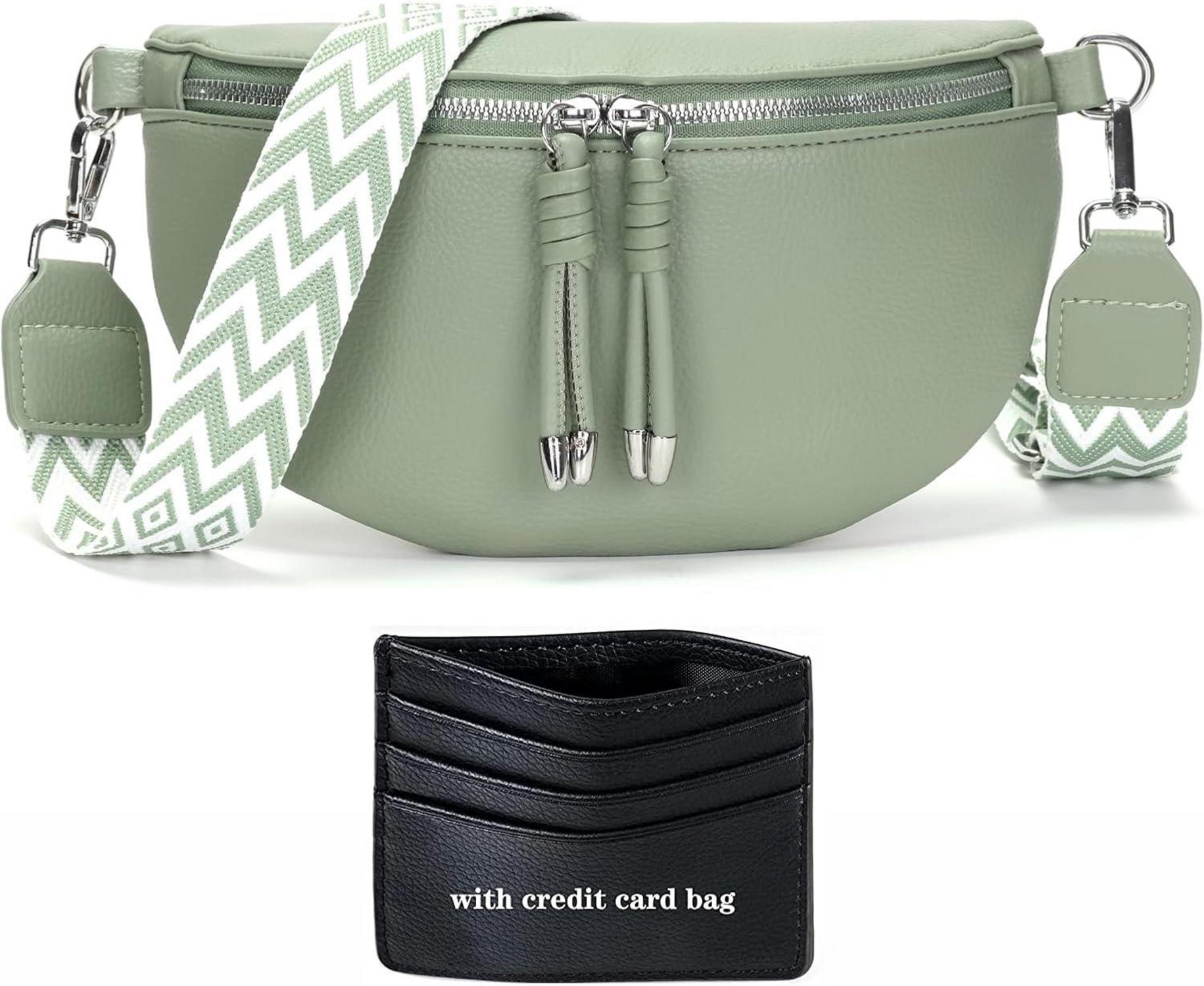 Bauchtasche Damen Veganes Leder Umhängetasche Handytasche Hellgrün