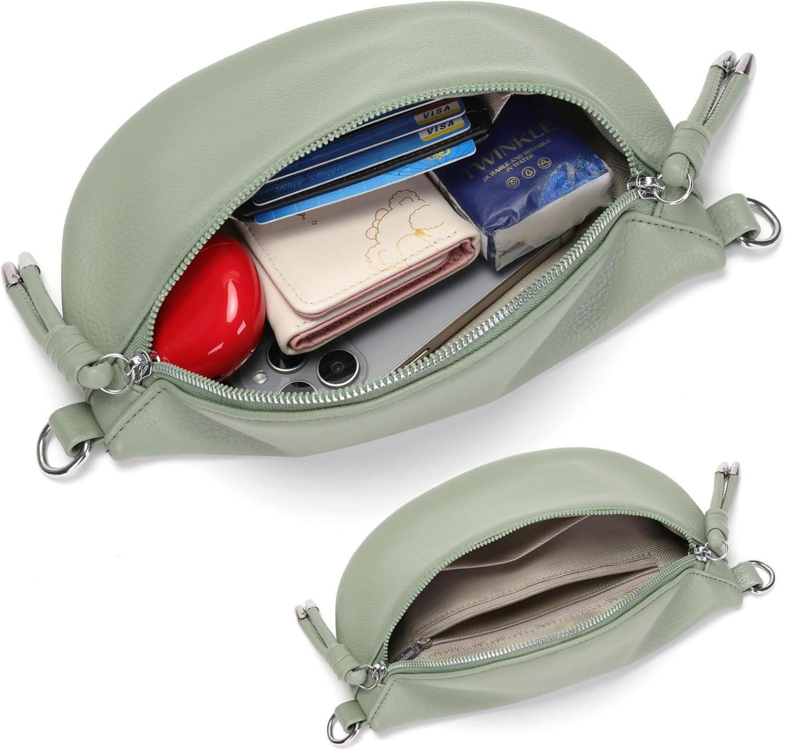 Damen Bauchtasche Veganes Leder Crossbody Umhängetasche Handytasche Hellgrün