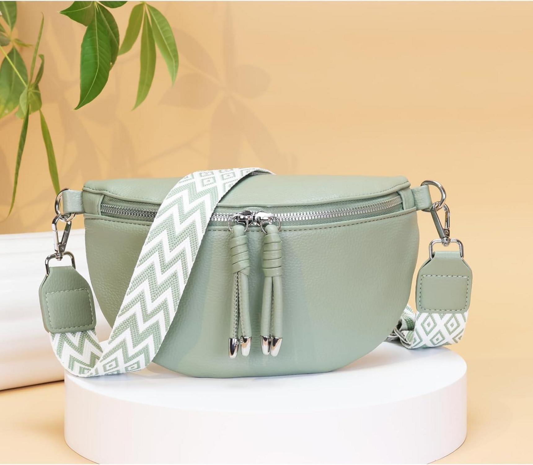 Damen Bauchtasche Umhängetasche Crossbody Bag Veganes Leder Hellgrün