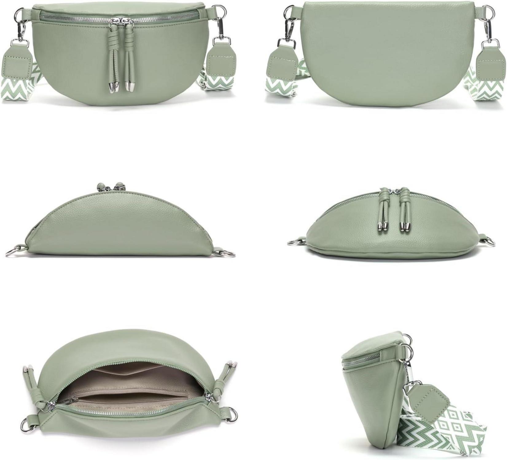 Damen Bauchtasche Umhängetasche Crossbody Bag Veganes Leder Hellgrün