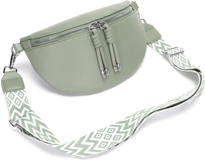 Damen Bauchtasche Veganes Leder Crossbody Umhängetasche Handytasche Hellgrün