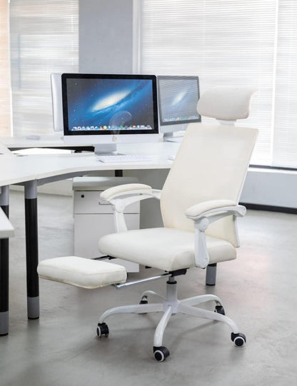 Ergonomischer Bürostuhl Mesh mit Kopfstütze Lendenwirbelstütze, Beige
