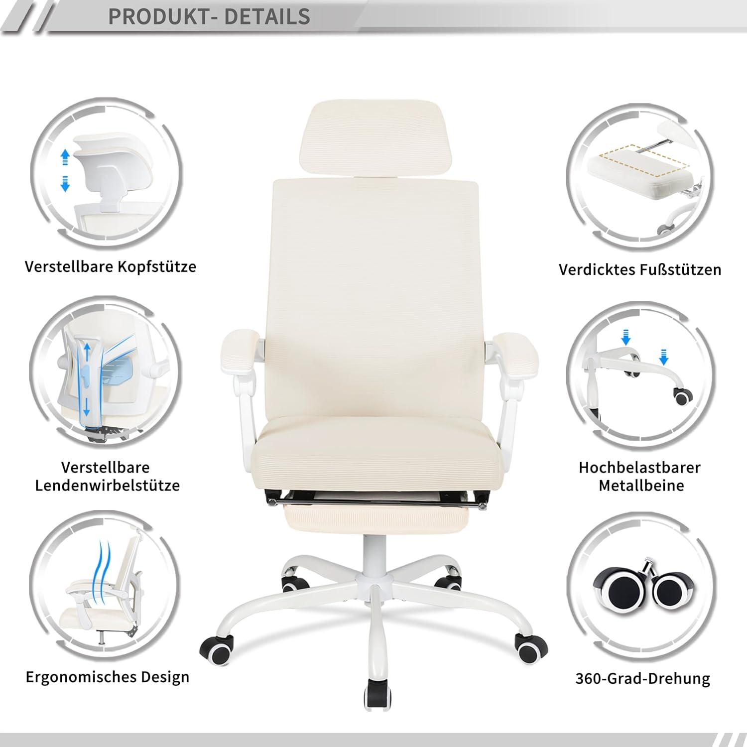 Ergonomischer Bürostuhl Mesh Beige höhenverstellbar neigbar