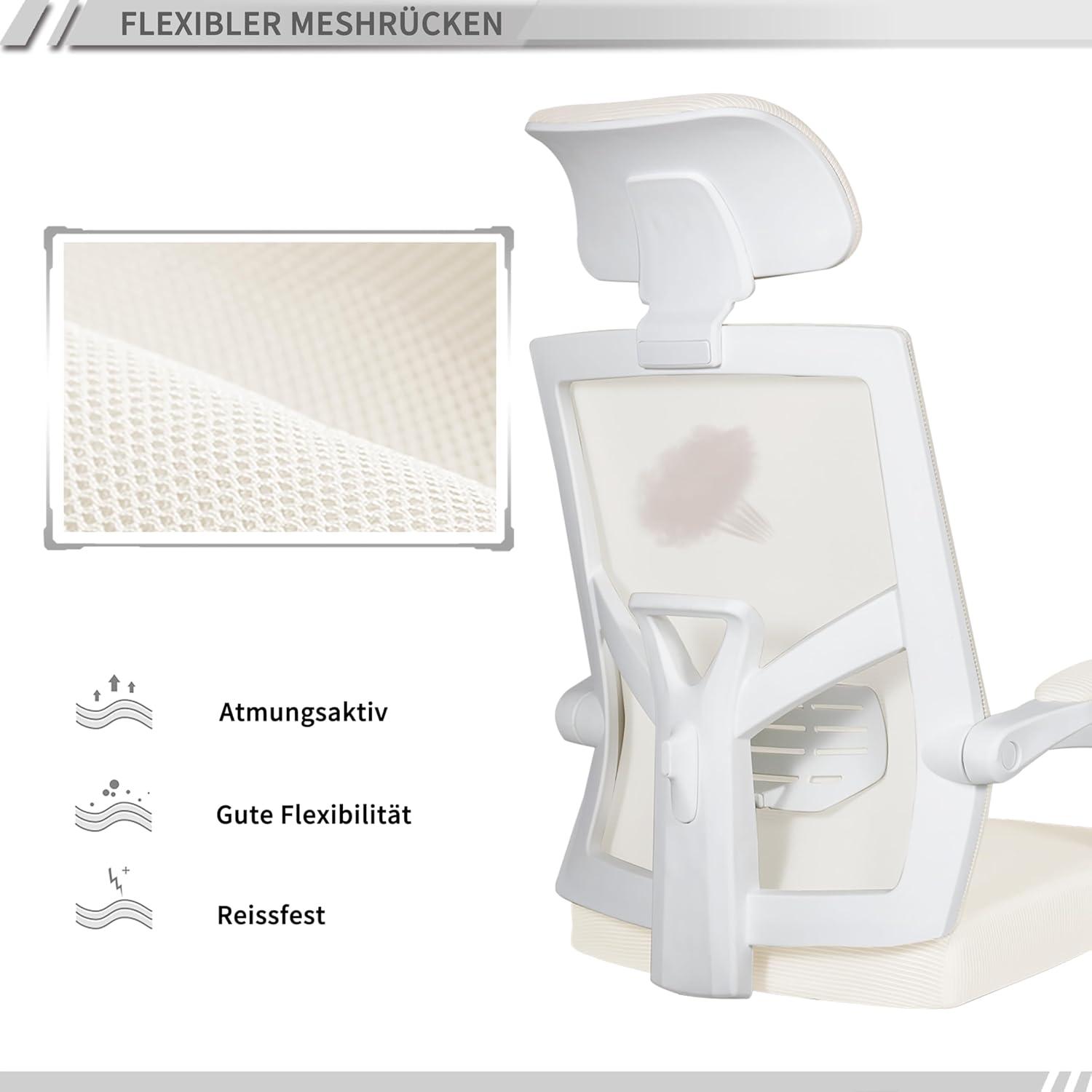 Ergonomischer Bürostuhl Mesh mit Fußstütze Kopfstütze Lendenwirbelstütze Neigbar