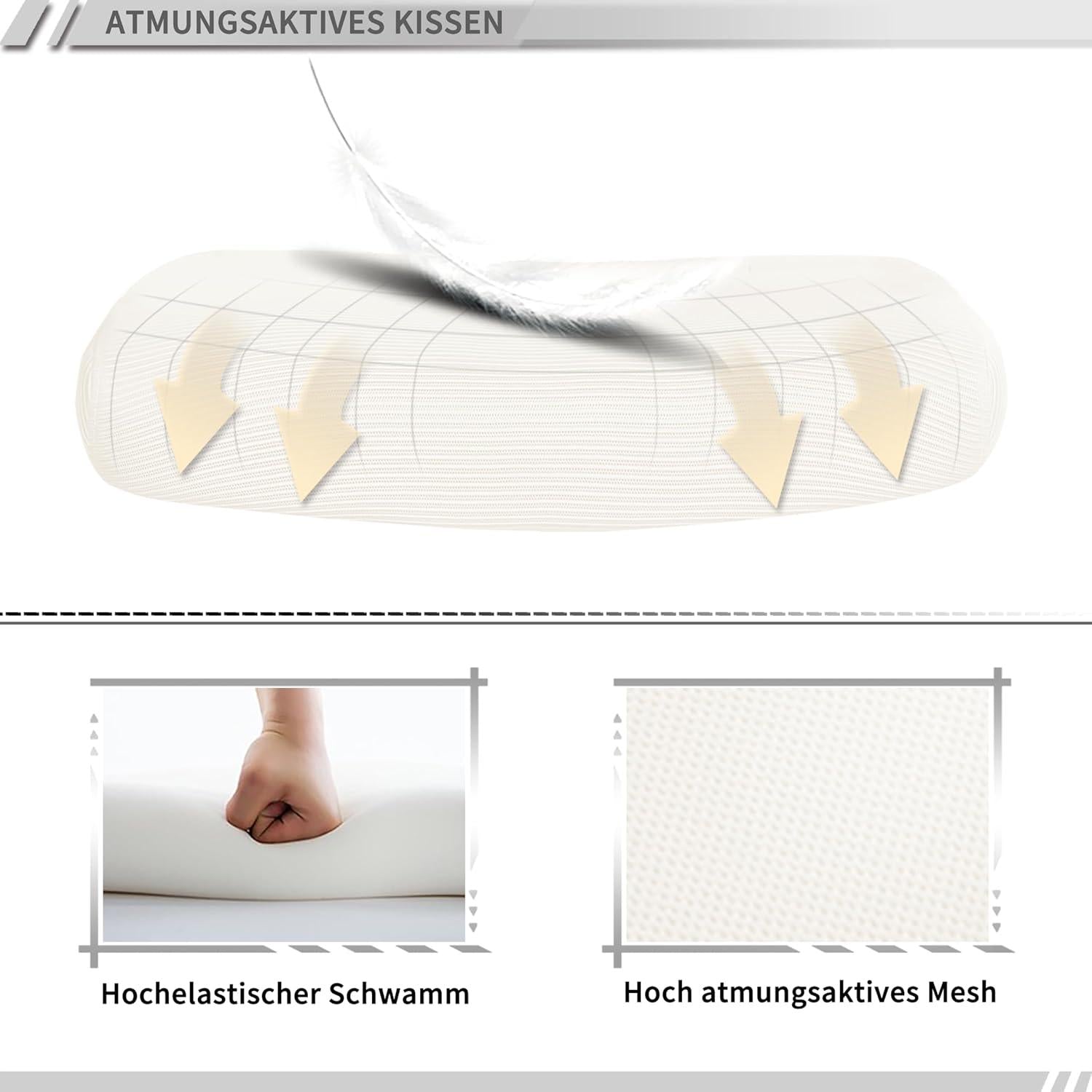 Ergonomischer Bürostuhl Mesh mit Kopfstütze Lendenwirbelstütze, Beige