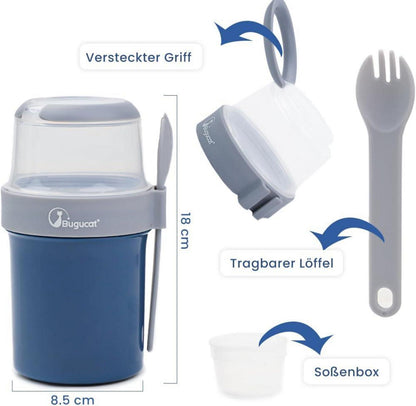 Bugucat 2in1 Müslibecher to Go Set 560ml+310ml Blau Rosa