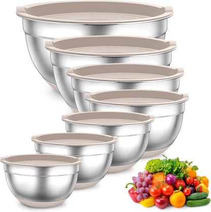 Edelstahl Rührschüssel Set Salatschüssel Luftdicht Deckel Silikonboden