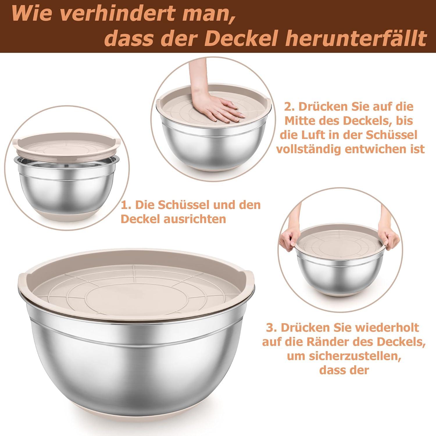 7tlg. Edelstahl Rührschüssel Set mit Luftdichten Deckeln, Silikonboden