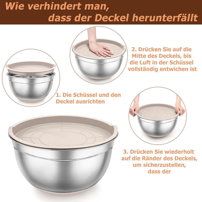 7tlg. Edelstahl Rührschüssel Set mit Luftdichten Deckeln, Silikonboden