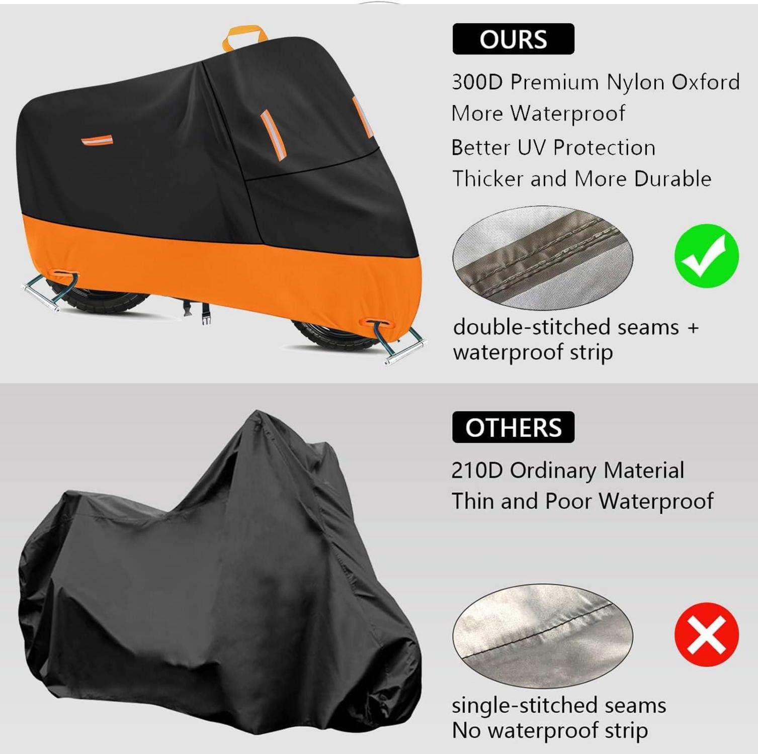 Motorrad Abdeckplane 300D Oxford Outdoor Wasserdicht 5 Reflektierende Streifen 2 Schlosslöcher 2 Winddichte Schnallen L 205x95x110cm