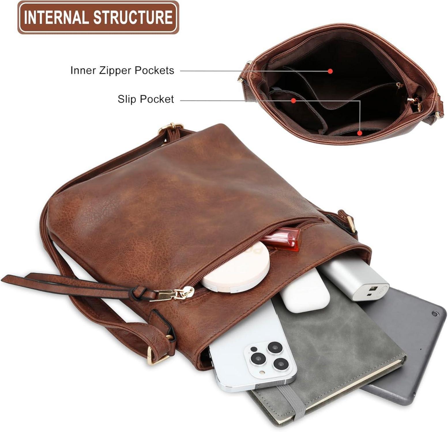 Damen Umhängetasche PU-Leder Crossbody Tasche verstellbarer Riemen magnetisch
