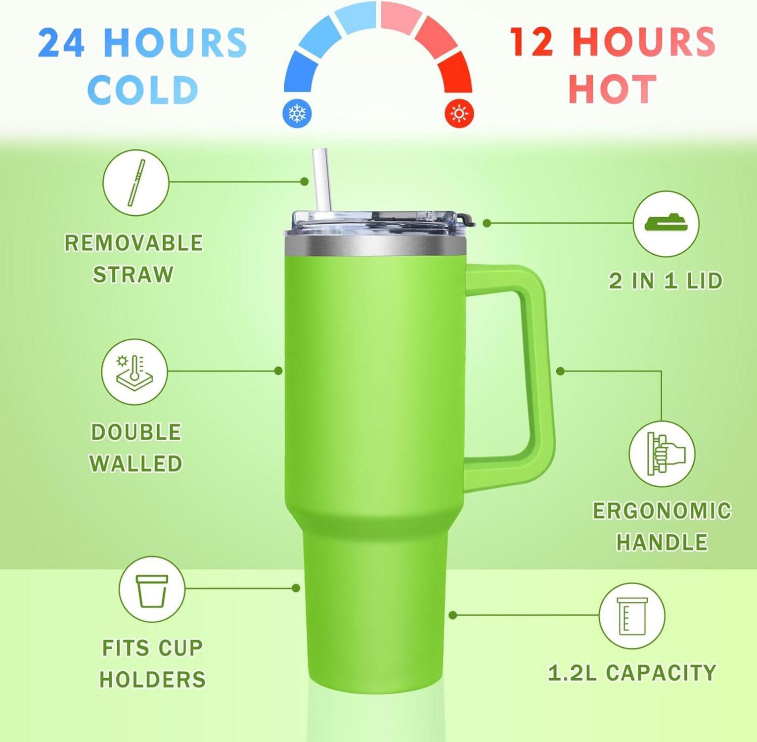 Thermobecher 1180ml Edelstahl Isolierbecher Griff Strohhalm