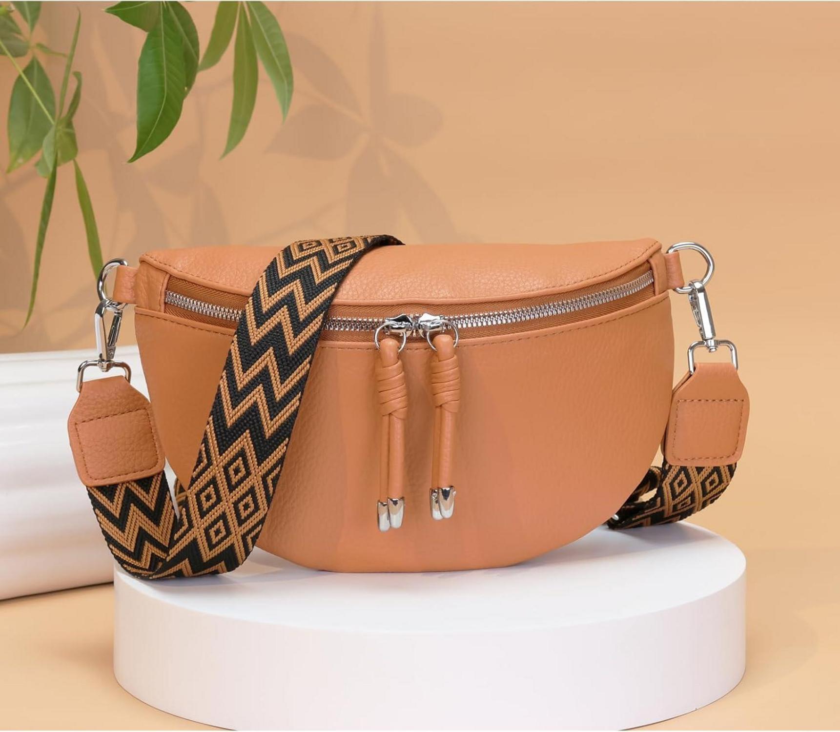 Bauchtasche Damen Veganes Leder Crossbody Bag Umhängetasche Orange