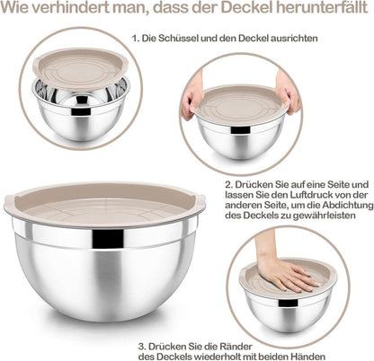 Homikit Edelstahl Rührschüssel Set 7-teilig Stapelbare Salatschüssel Luftdichtem Deckel