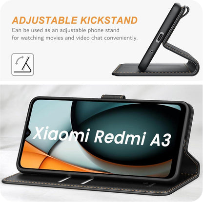 Ganbary Xiaomi Redmi A3 Handyhülle Schwarz Leder Klapphülle Magnet Standfunktion