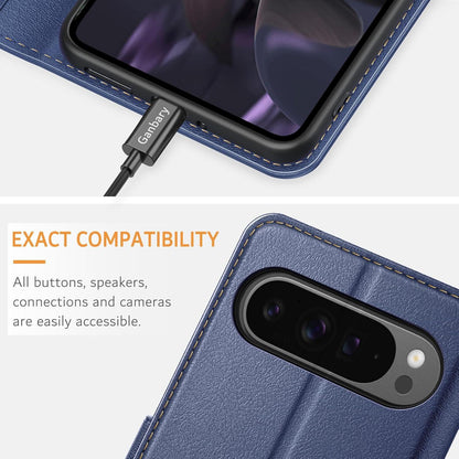 Leder Handyhülle für Google Pixel 9 Pro XL Blau Magnetstandfunktion