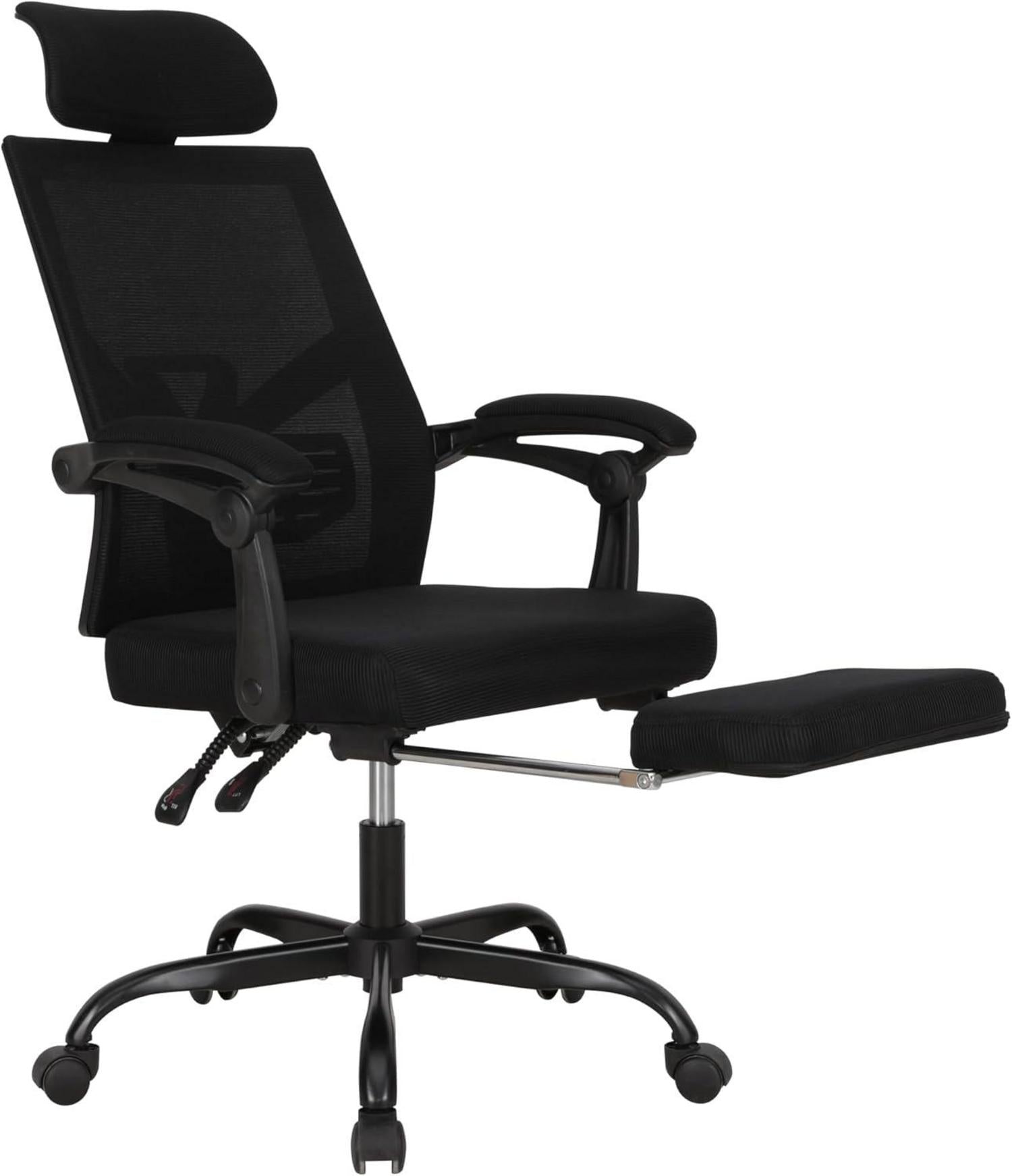 Ergonomischer Bürostuhl mit Mesh und Fußstütze, Schwarz