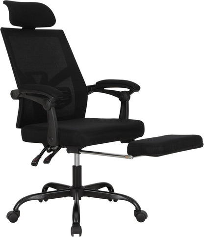 Ergonomischer Bürostuhl mit Mesh und Fußstütze, Schwarz
