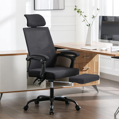 Ergonomischer Bürostuhl mit Mesh und Fußstütze, Schwarz