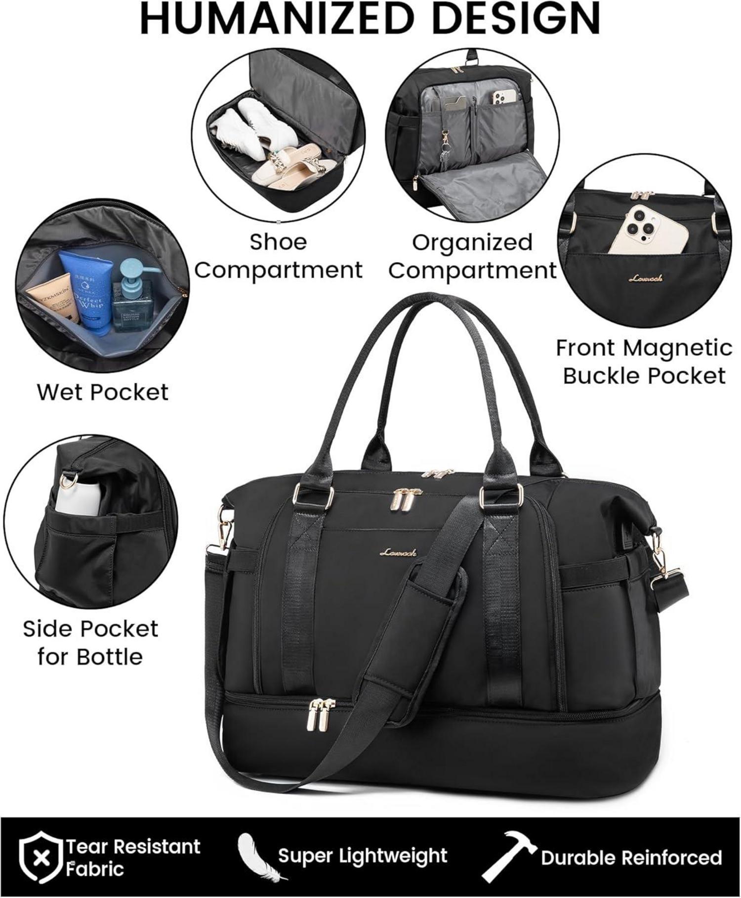 LOVEVOOK Sporttasche Reisetasche Groß 40L Handgepäck Tasche Wasserdicht Schwarz