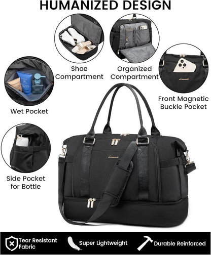 LOVEVOOK Sporttasche Reisetasche Groß 40L Handgepäck Tasche Wasserdicht Schwarz