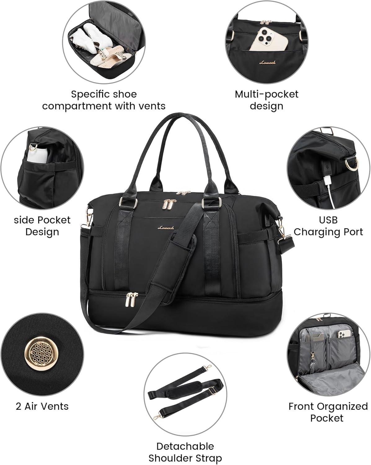 LOVEVOOK Sporttasche Reisetasche Groß 40L Handgepäck Tasche Wasserdicht Schwarz