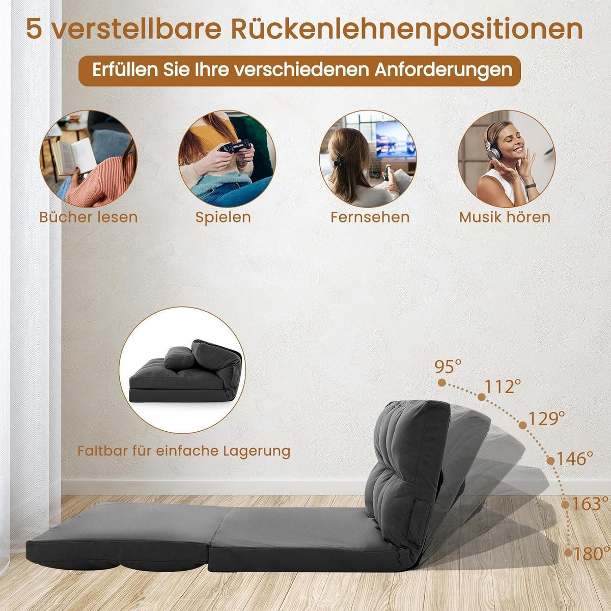 GOPLUS Schlafsessel mit Verstelllehne – 3in1 Sofa für Wohnzimmer