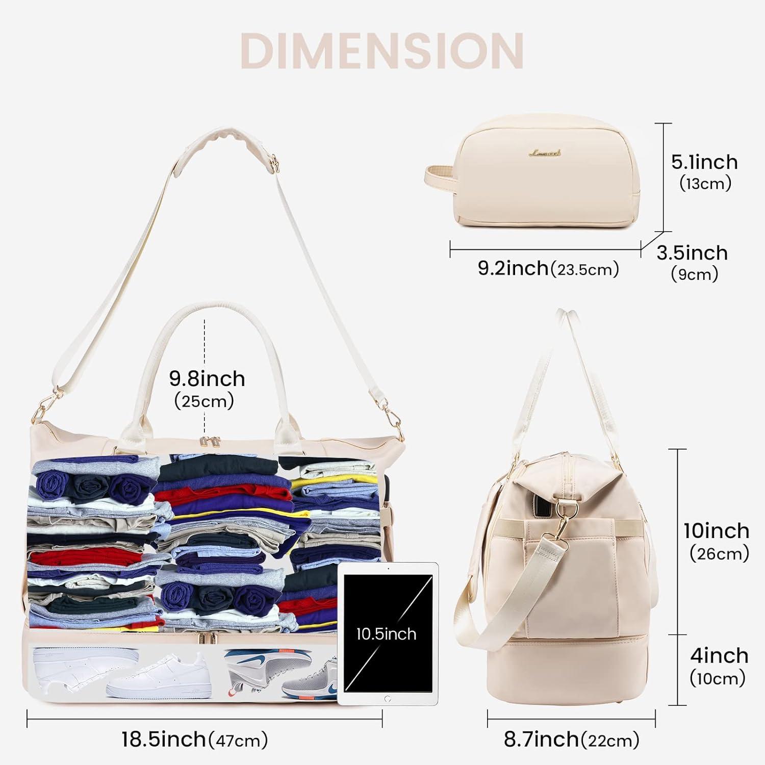 Sporttasche Damen Weekender Reisetasche mit Schuhfach Beige
