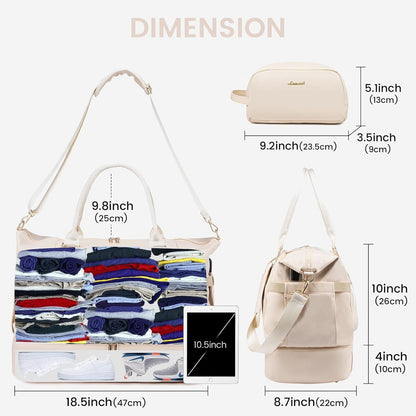 Sporttasche Damen Weekender Reisetasche mit Schuhfach Beige