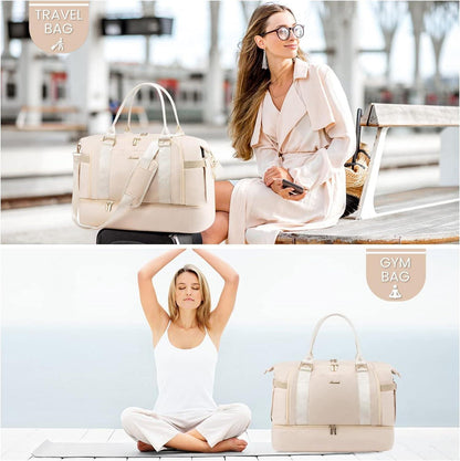 Sporttasche Damen Reisetasche mit Schuhfach, Nassfach Beige