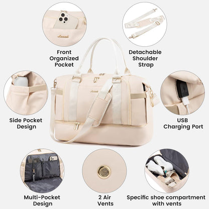 LOVEVOOK Sporttasche Reisetasche Damen Wasserdicht Beige
