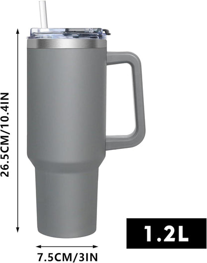 Thermobecher 1180ML Edelstahl Isolierbecher mit Griff und Strohhalm