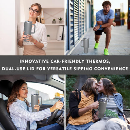 Thermobecher 1180ML Edelstahl Isolierbecher mit Griff und Strohhalm