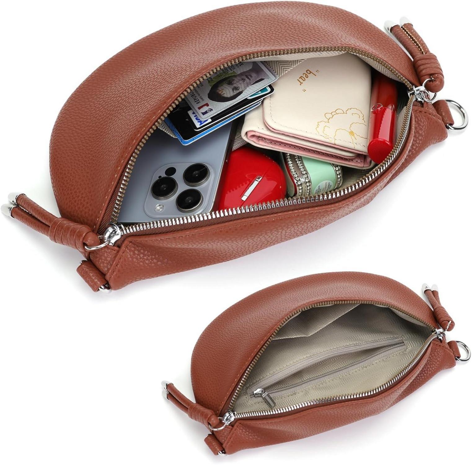 Damen-Gürteltasche Crossbody Umhängetasche Veganes Leder Braun