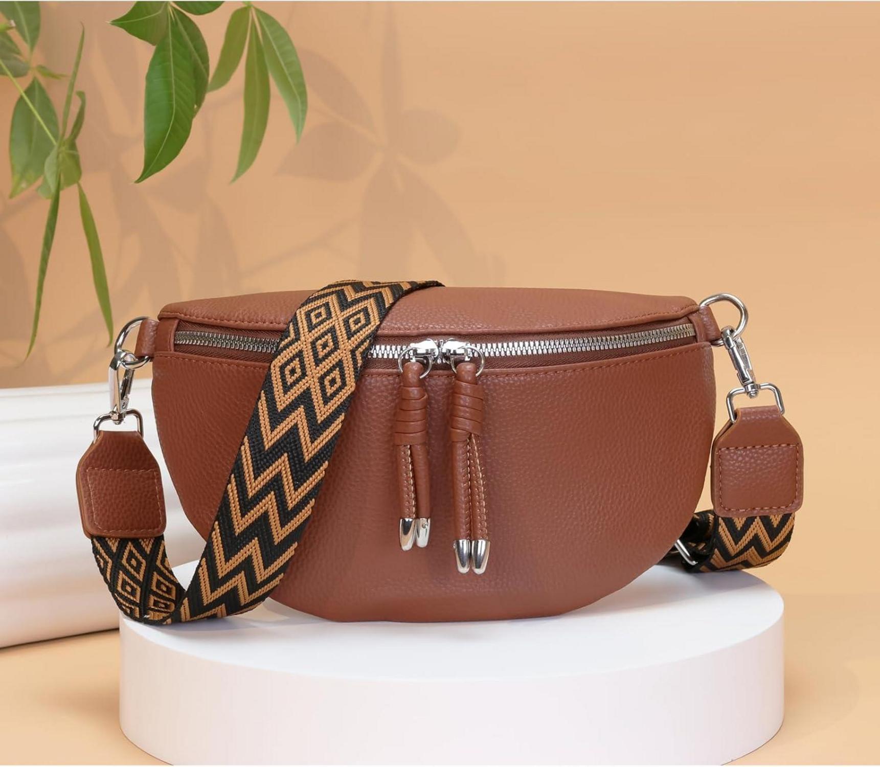Damen Bauchtasche Veganes Leder Umhängetasche Handytasche Braun