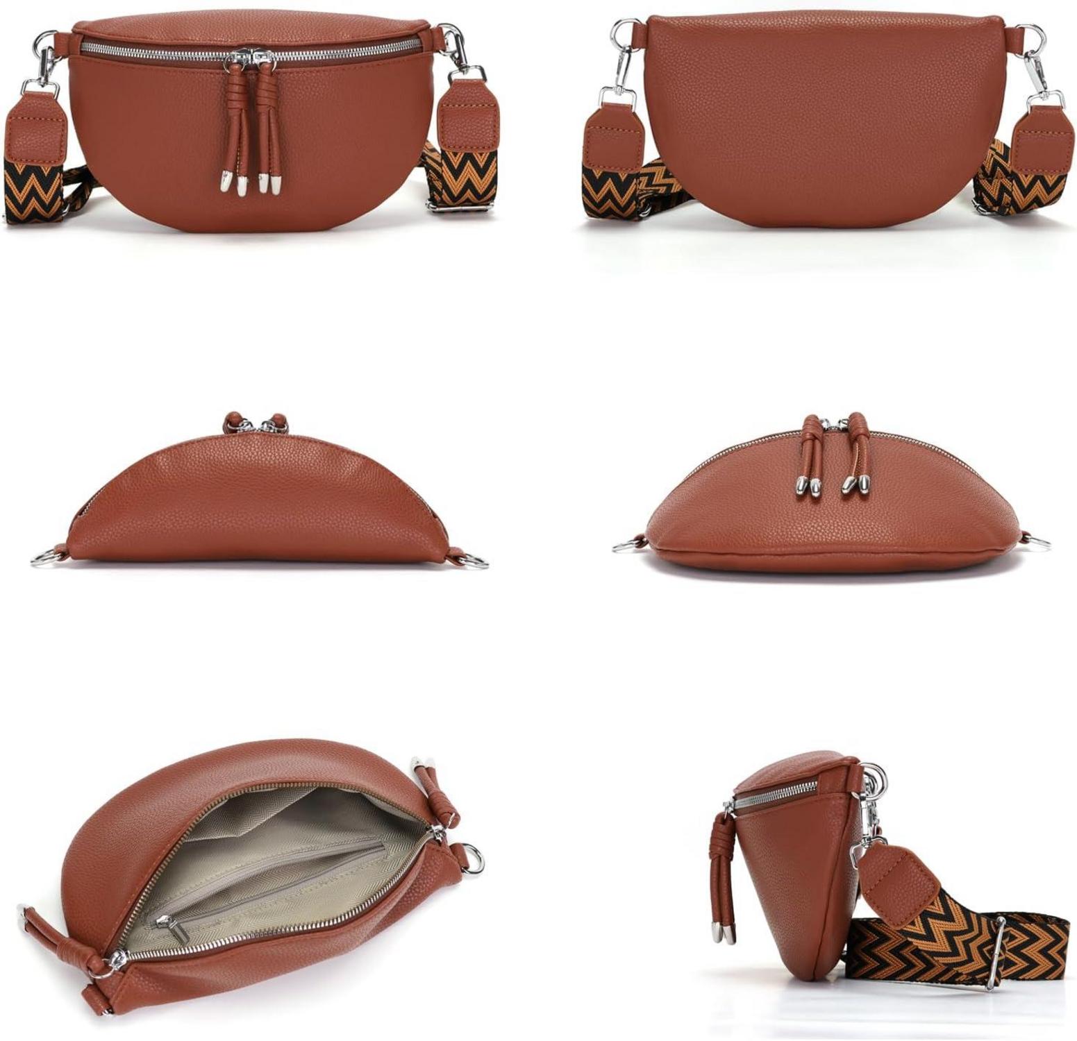 Damen Bauchtasche Veganes Leder Umhängetasche Handytasche Braun