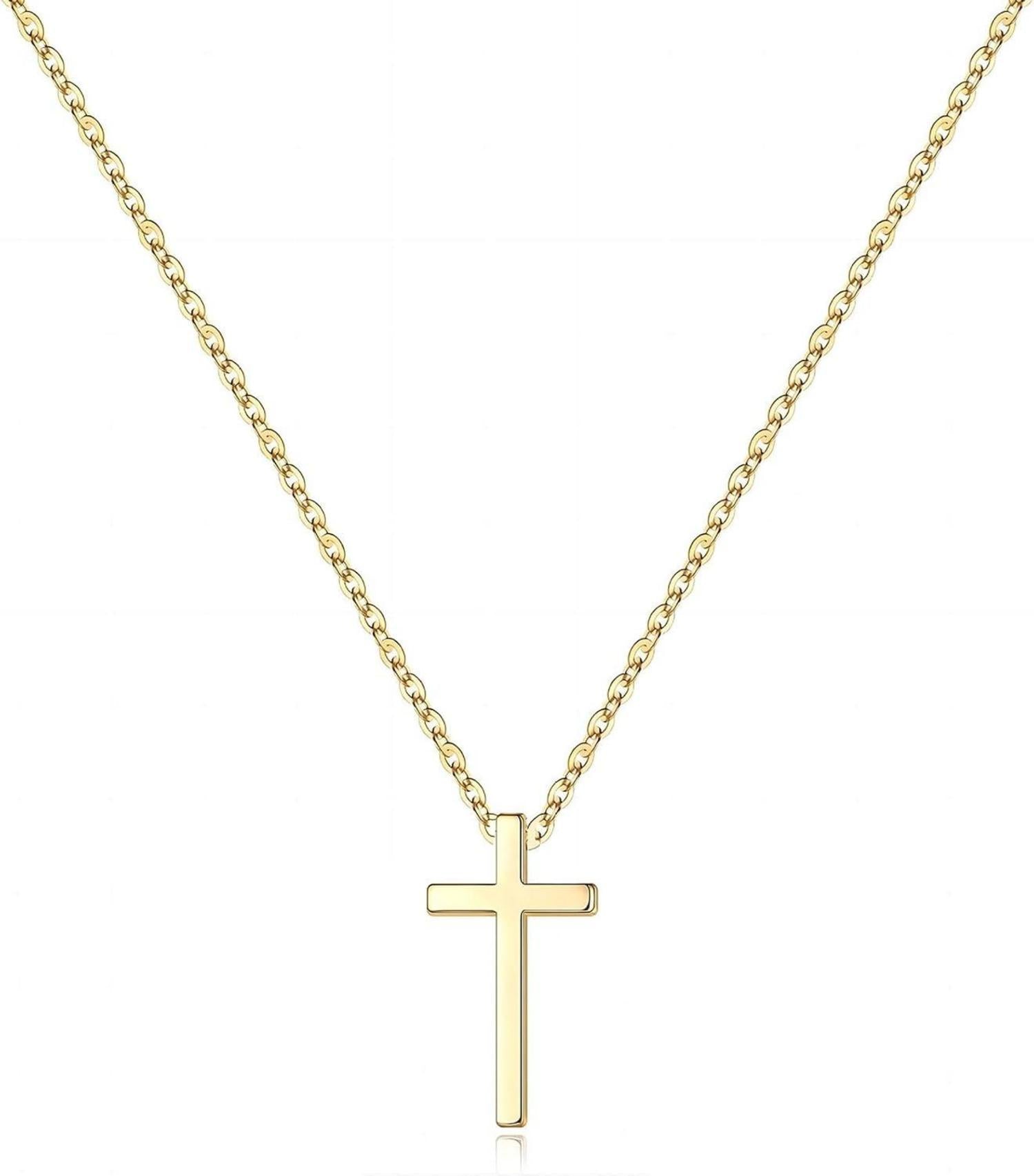 Kreuz-Halskette für Damen 18 Karat vergoldet mit Schmuckkästchen Goldkette