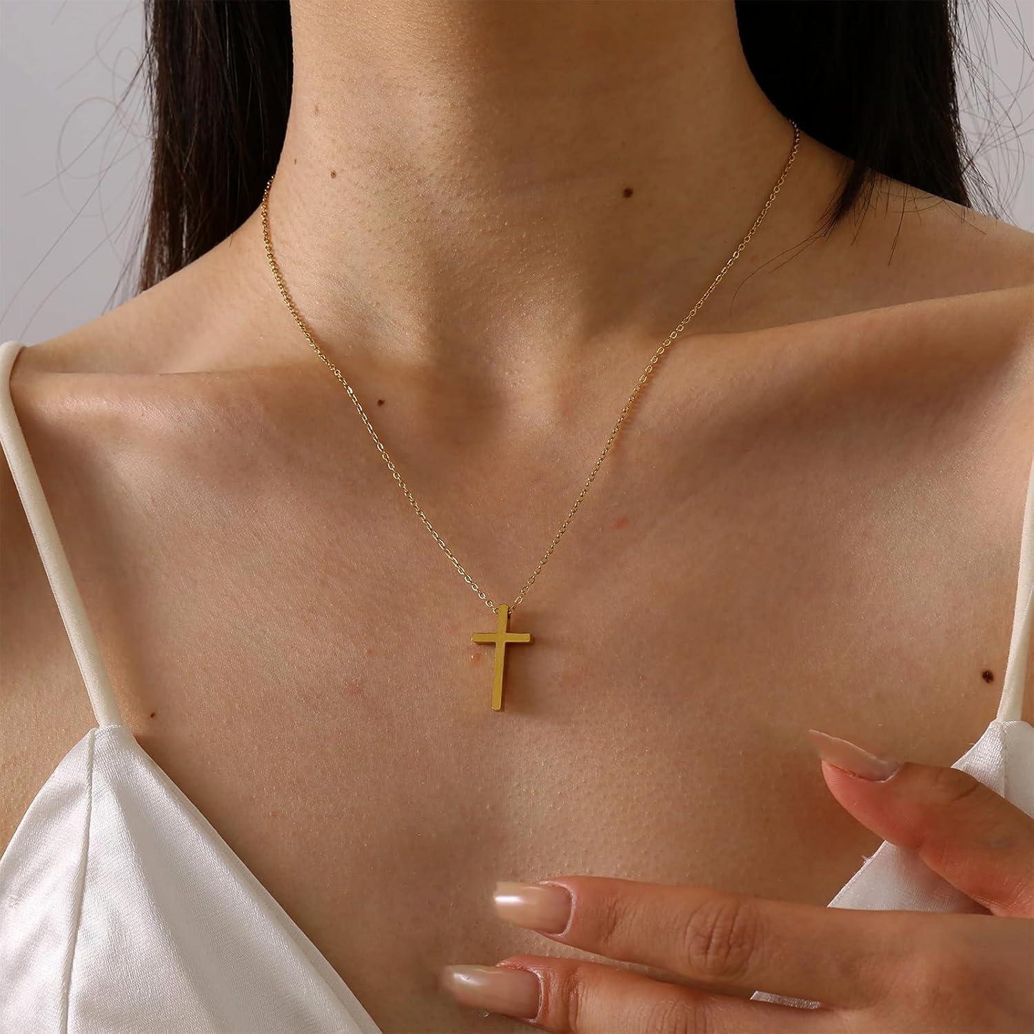 Kreuz-Halskette 18 Karat vergoldet mit Schmuckkästchen, Goldkette